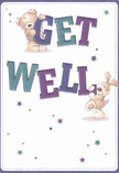 Exuding cheerful optimism, this get well card shows two adorable companions-a plump teddy bear and its bouncy pup-bringing comfort through playful interaction with the vibrant letters of 'Get Well'. Indigo and teal hues fill the bold text, leaping from a soft cream canvas as scattered stars shimmer in blue, purple, and gold. Their joy is infectious, radiating out from the card in a way that feels just as uplifting as a fresh bouquet arranged for a friend in Cheam. The illustrated fur of both bear and puppy looks invitingly soft, the kind of textures you might imagine brushing against your fingertips, much like the first touch of a newly delivered arrangement on a chilly day near Cheam Park. The entire artwork glows with hope and reassurance. Though each brushstroke is spirited, there's a comforting tenderness-mirroring the local care we put into our bouquets at Flower Delivery Cheam. It's more than a simple message: this card feels tailor-made for encouraging a loved one toward recovery, offering both visual brightness and the soothing spirit characteristic of Cheam's close-knit community.